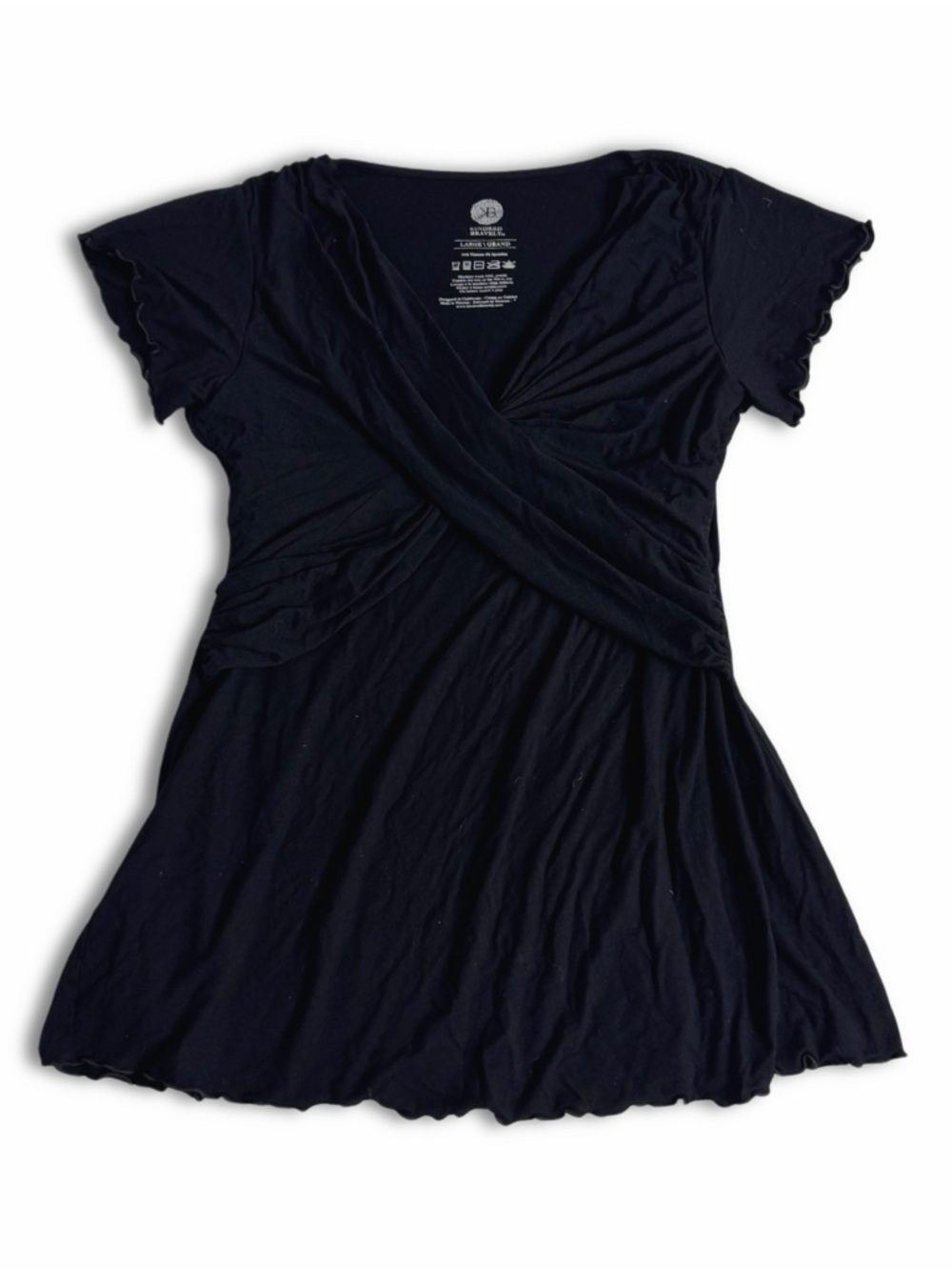 Y2K Black Twisted Front Scalloped Trim Wrap Top